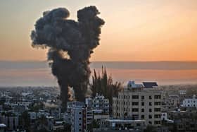 A series of Israeli airstrikes were targeted Khan Yunis in the southern Gaza strip, early on May 12, 2021.