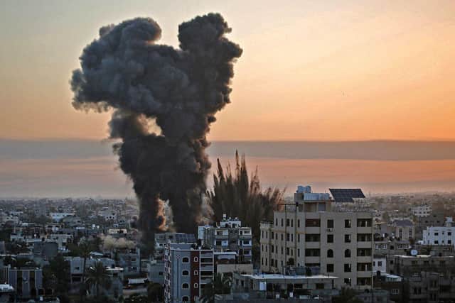 A series of Israeli airstrikes were targeted Khan Yunis in the southern Gaza strip, early on May 12, 2021.