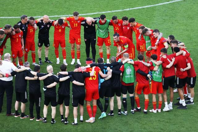 Gareth Bale of Wales speaks to the team as they form a huddle following the UEFA Euro 2020 Championship Group A match between Wales and Switzerland.