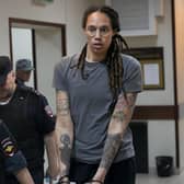 WNBA star and two-time Olympic gold medalist Brittney Griner has been released as part of a prisoner exchange.(AP Photo/Alexander Zemlianichenko, File)