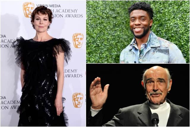 The late Helen McCrory, Chadwick Boseman and Sir Sean Connery were all honoured at this year's awards - though the segment has drawn complaints online (Photos: Getty Images)