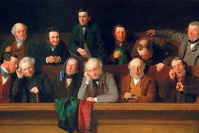 “The Jury” by John Morgan (1861), a satirical painting that captures the mixed expressions and personalities of jurors — a reminder of the human element at the heart of justice.