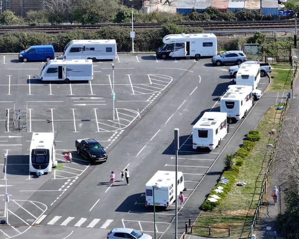 More than a dozen caravans and motorhomes have been pictured at the Tesco car park in Wick, Littlehampton.