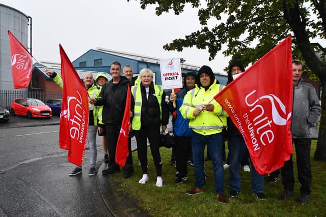 Refuse workers in Fife are set to walk out in early September, joining union members from other councils, like those in Falkirk, who are currently out on strike.  (Pic: Michael Gillen)