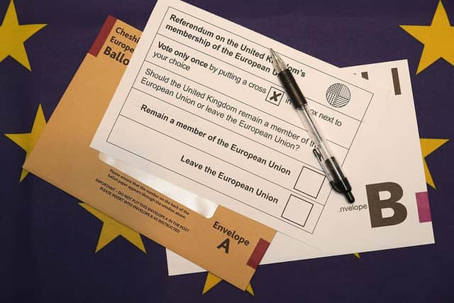 A European Union referendum postal voting form waits to be signed (Photo by illustration by Christopher Furlong/Getty Images)