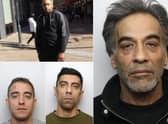 Farooq Ishaq Ahmed (right) was jailed for helping his sons Kearon Barker (bottom left) and Omar Ishaq (bottom centre) to try to flee the country after they murdered Keith Harrower (top left) (Photo: West Yorkshire Police)