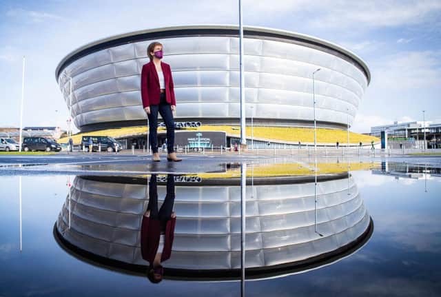 First Minister Nicola Sturgeon outside the Covid 19 vaccination centre at the SSE Hydro in Glasgow (Getty Images)