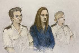 A court artist drawing of nurse Lucy Letby listening to the verdicts being read at Manchester Crown Court. PIC: Elizabeth Cook/PA Wire