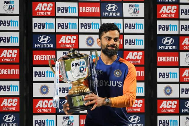India captain Virat Kohli with the trophy after winning the ODI series.