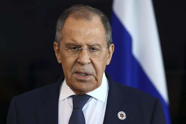 Russian Foreign Minister Sergey Lavrov speaks to Russian journalists. Picture, AP
