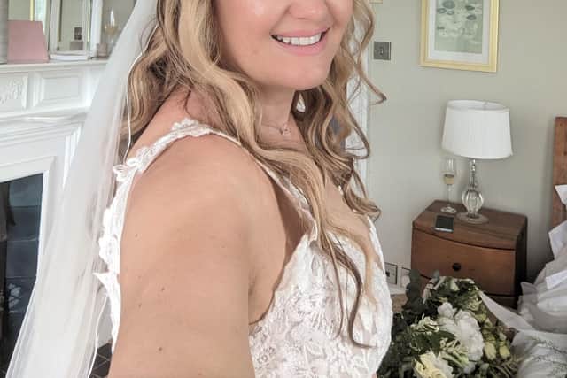 Zoë Handscomb-Edwards, 44, on her wedding day in July 2022