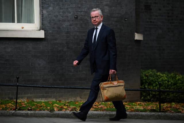 Michael Gove arrives at 10 Downing Street before being appointed as Secretary of State for Levelling Up