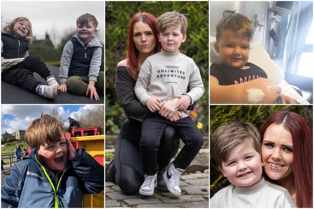 Kimberly O’Brien, 28 with her son Sebastian Metcalfe, 5 of Bradford, West Yorkshire, who suffers from strokes