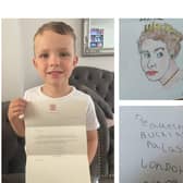 CJ with the letter and drawing he sent and the reply he received.