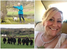 Murdered PCSO Julia James walking her Jack Russell Toby and wearing a light blue waterproof coat, blue jeans and dark coloured Wellington style brown boots - the same clothes she had on when last seen before her murder (PA/Kent Police)