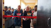 Sylvia and Lindsay officially open the chemistry lab at Kovalam Higher Secondary School