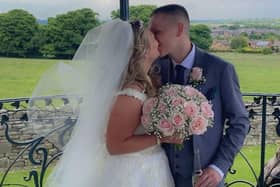 Daniella and husband, Matt, on their wedding day. The pair were unable to go on their honeymoon after Daniella found out on the morning of her wedding she'd be unable to collect her passport from the office the next day.