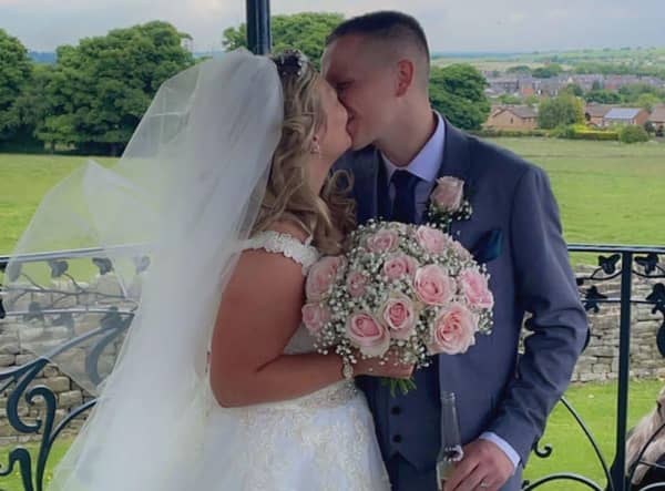 Daniella and husband, Matt, on their wedding day. The pair were unable to go on their honeymoon after Daniella found out on the morning of her wedding she'd be unable to collect her passport from the office the next day.