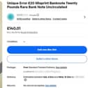 A rare £20 note has sold for seven times its shop value - because of one crucial error.