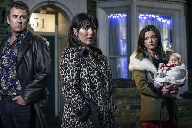 Katie (right) was cast as Hayley Slater in EastEnders, but disappeared after her character had a child with Alfie Moon, her cousin Kat's husband (Picture: BBC)