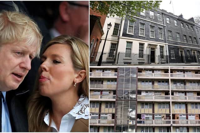Boris Johnson and Carrie Symonds are at the centre of a row over the refurbishment of the Downing Street flat, as thousands of families live in insanitary conditions down the road from them (Getty Images)