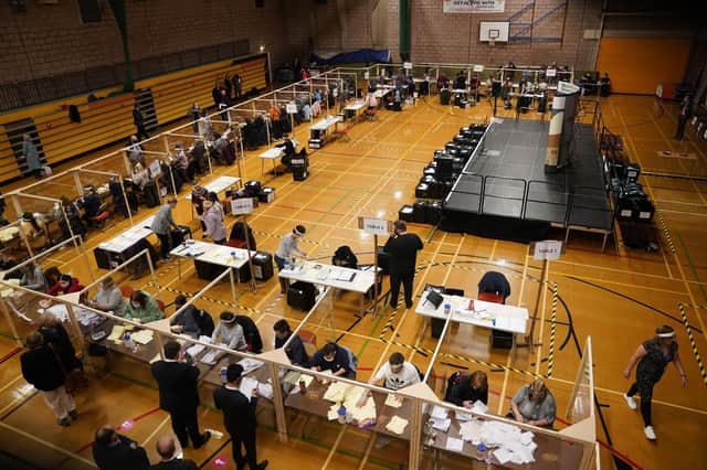 Votes being counted at Mill House Leisure Centre in Hartlepool, for the local and mayoral election and for the Hartlepool parliamentary by-election (PA Media)