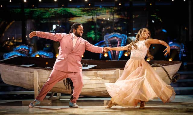 Hamza Yassin and Jowita Przystal in rehearsals for the first show of Strictly Come Dancing 2022. Tonight, the couple will dance in the show's final with his home village of Kilchoan on the Ardnamurchan Peninsula gathering to support their friend and neighbour.  PIC:Guy Levy/BBC/PA Wire.
