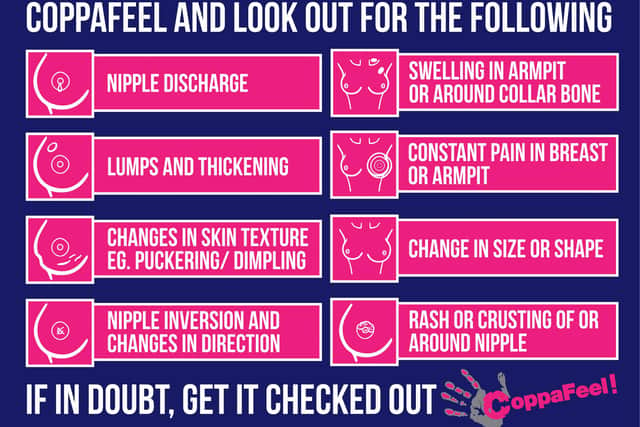 CoppaFeel! is urging anyone who notices any of these common symptoms to go and get checked by a doctor.