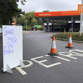 No fuel at Sainsbury's in Farlington, Portsmouth, as queues build at the petrol station on September 25, 2021. Picture: Richard Lemmer
