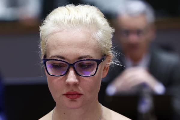 Leading Kremlin critic  Alexei Navalny's widow Yulia Navalnaya, takes part in a meeting of European Union Foreign Ministers in Brussels, Belgium. Picture: Yves Herman/AFP via Getty Images