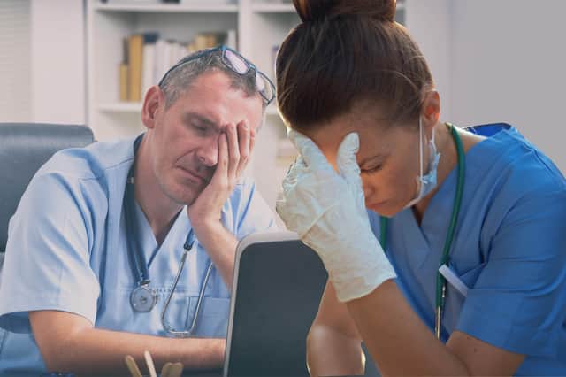 Many doctors, nurses and other healthcare staff are now overworked and overtired, with NHS and social care staff burnout reaching an “emergency” level (Graphic: Kim Mogg)