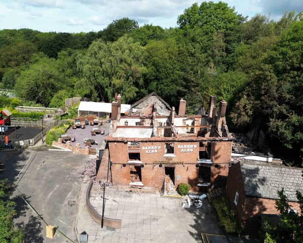 The burnt out remains of The Crooked House pub near Dudley in the West Midlands. A fire gutted the 18th century pub just days after it was sold to a private buyer. Northern Ireland has few buildings from the 1700s, and weak planning policies and enforcement. Photo credit should read: Jacob King/PA Wire