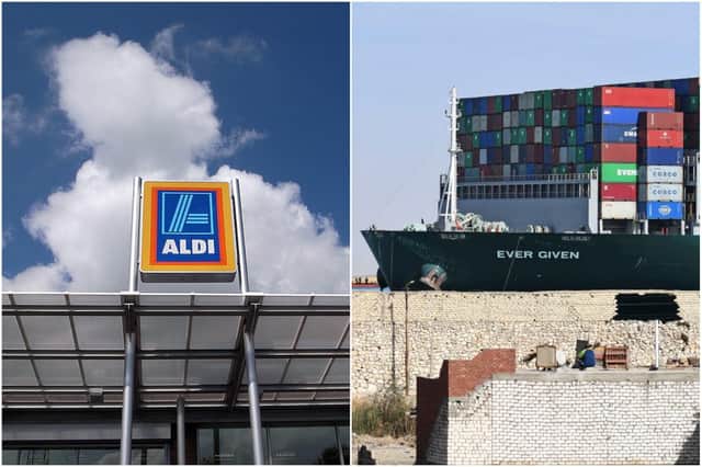 Aldi has released a list of products delayed by the Ever Given blockage (Photos: Getty)