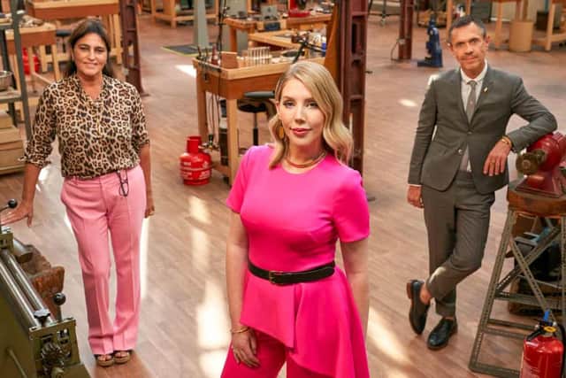 Katherine Ryan hosts All That Glitters, with judges Shaun Leane and Solange Azagury-Partridge (Picture: BBC)
