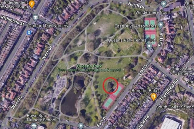 The area of Queens Park where the tent and cot were found. Photo: Google Maps / Sussex Police