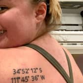 A holidaymaker who decided to get a tattoo to mark her favourite beach spot accidentally got the wrong coordinates (Photo: SWNS)