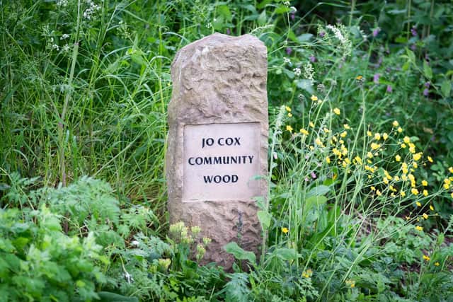A stone sign in the Jo Cox Community Wood in Liversedge (Photo: PA)