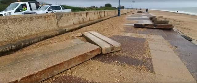 The concrete slabs strewn across Southsea promenade in Hampshire 
