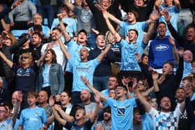 Coventry City fans sing during the Sky Bet Championship match between Coventry City and Nottingham Forest at Ricoh Arena on August 8, 2021 in Coventry, England. (Photo by Marc Atkins/Getty Images)