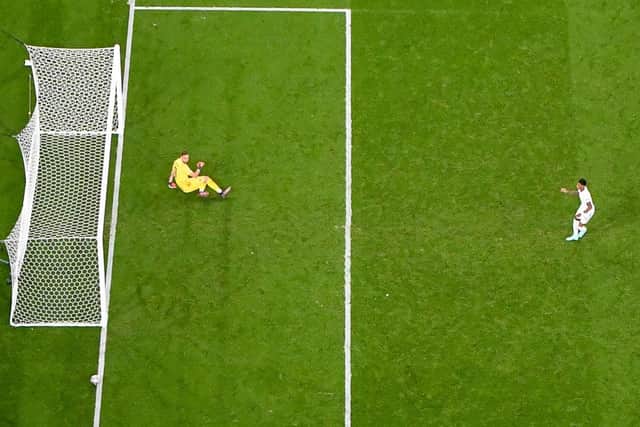 England's forward Marcus Rashford fails to score in the penalty shootout against Italy.