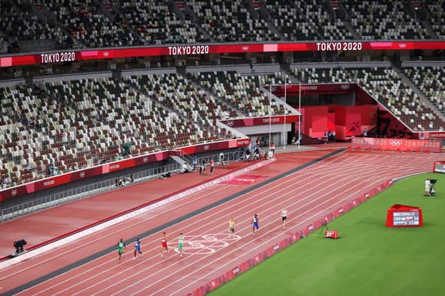 A view of the 4x400 Relay Mixed Round 1 on day seven of the Tokyo 2020 Olympic Games at Olympic Stadium (Photo: Cameron Spencer/Getty Images)