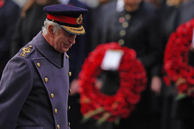 King Charles III during the Remembrance Sunday service at the Cenotaph in London.