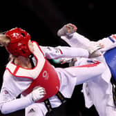 Matea Jelic (R) of Team Croatia competes against Lauren Williams of Team Great Britain Women's -67kg Taekwondo Gold Medal contest on day three of the Tokyo 2020 Olympic Games at Makuhari Messe Hall (Photo: Maja Hitij/Getty Images)
