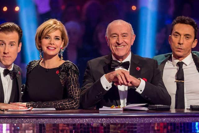 DuBeke pictured with former judges Darcey Bussell and Len Goodman, as well as Bruno Tolioni (Picture: BBC)