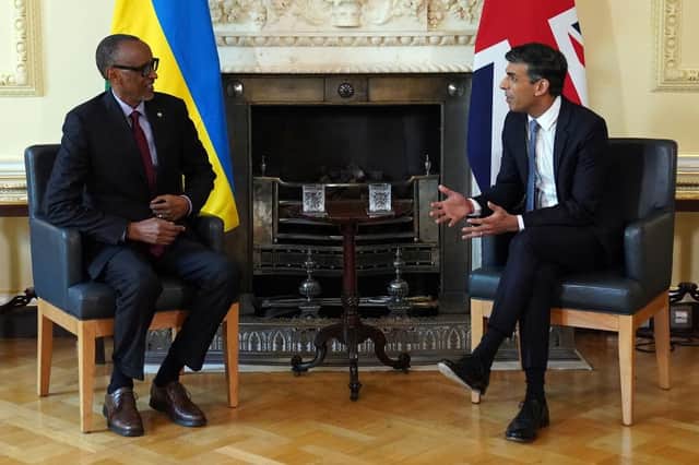 Prime Minister Rishi Sunak and President of Rwanda, Paul Kagame are seen during a bilateral meeting at 10 Downing Street, during his visit to the UK in May.