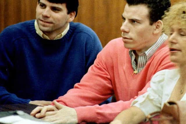 Erik (R) and Lyle Menendez (L) during a court appearance in Los Angeles in 1992 (Photo: MIKE NELSON/AFP via Getty Images)