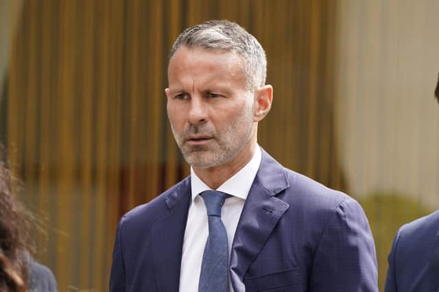 Former Manchester United footballer Ryan Giggs arrives at Manchester Crown Court where he is charged with assaulting two women and controlling behaviour (PA)
