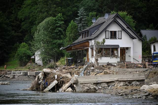A damaged house on the banks of the river Ahr is seen in Insul western Germany, weeks after heavy rain and floods caused major damage to the area (Photo by Sascha Schuermann/AFP/Getty)