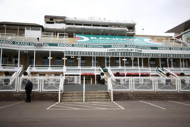 A view of an empty Lord Daresbury Stand at the 2021 Randox Health Grand National Festival at Aintree Racecourse. No spectators are allowed into this year's festival.