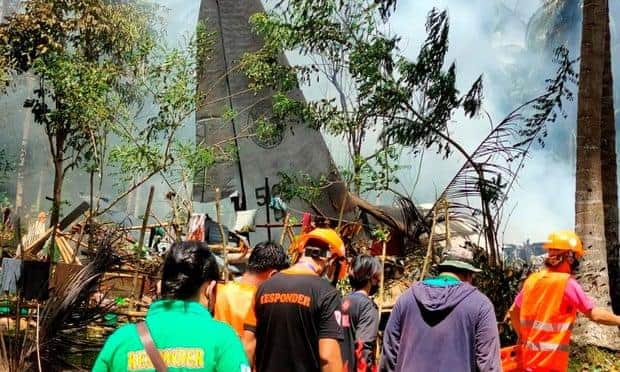 A military plane has crashed in the southern Philippines killing at least 29 people (Photo: Philippines Army Jft Sulu/Reuters)